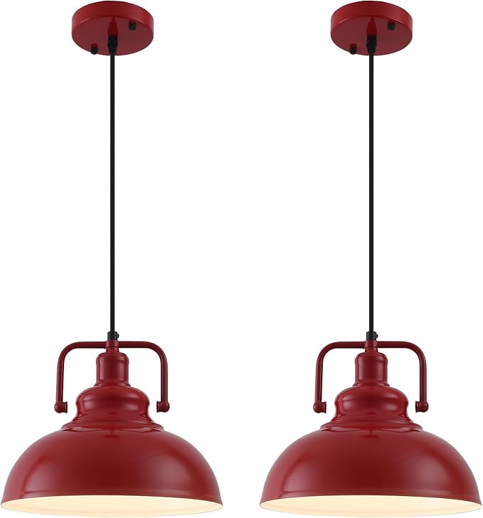 White Farmhouse Pendant Light, 11.5in Kitchen Pendant Light Fixture 2 Pack