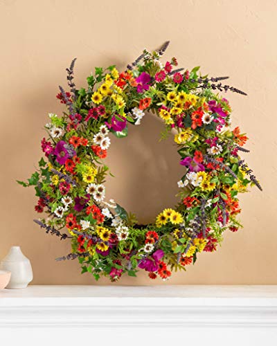 28in Meadow Outdoor Floral Artificial Wreath