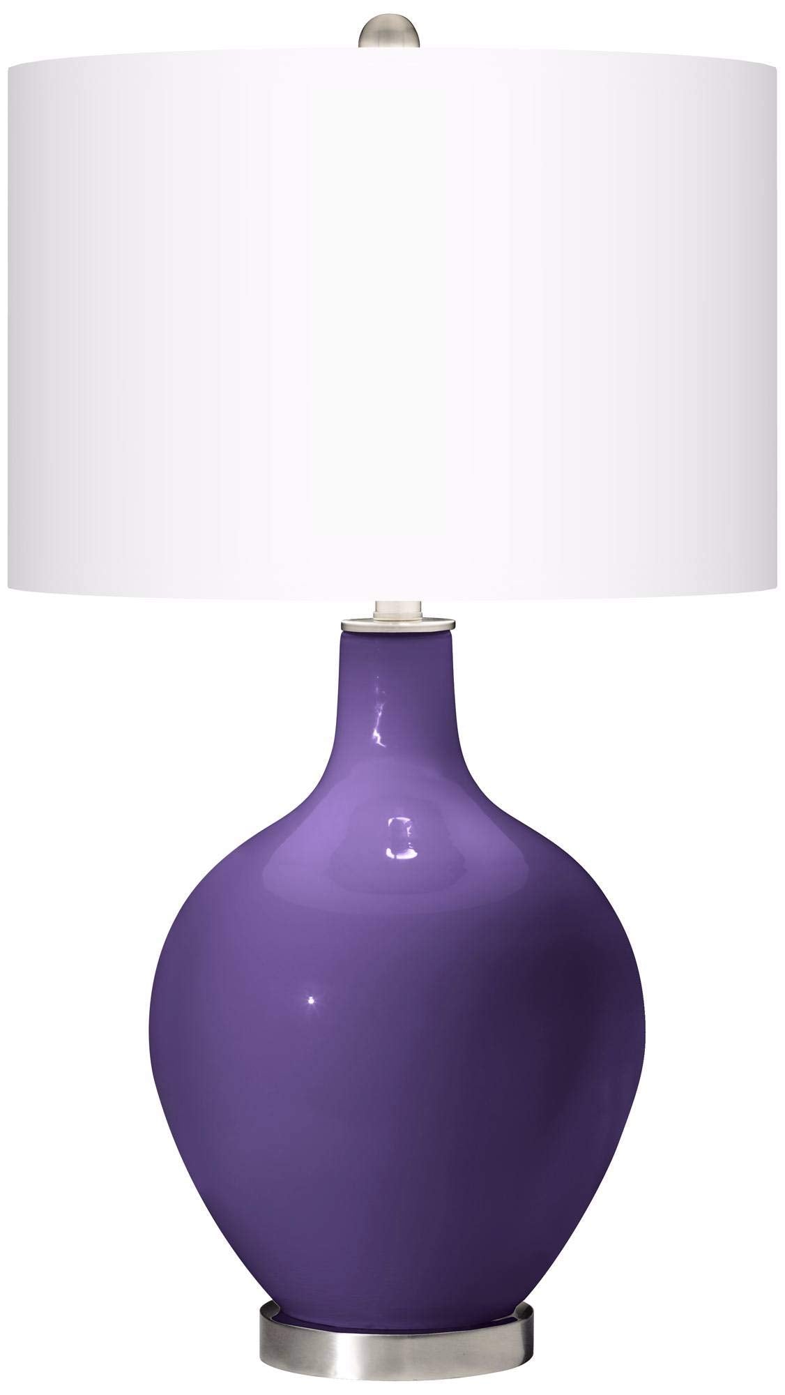 Modern Table Lamp 28.5" Tall Izmir Purple Glass OVO White Linen Drum