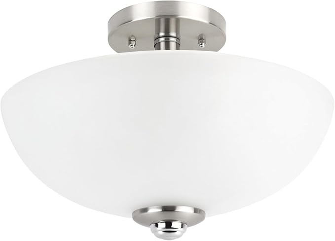 2-Light Semi-Flush Mount Ceiling Light, Matte Black, 2-Tier, White Linen Shade