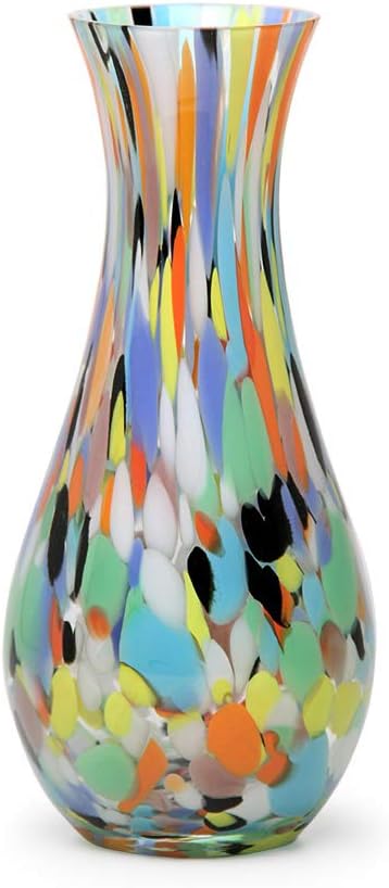 Glass Vase Orange/Yellow Confetti Hand Blown Murano-Style Art Glass for Flower