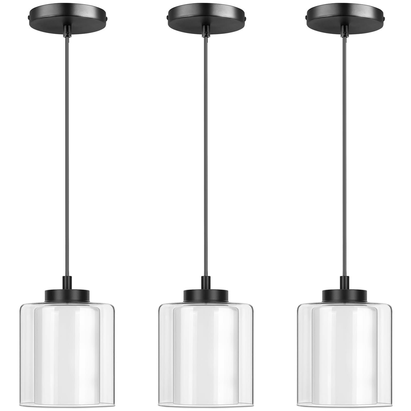 Industrial Pendant Lights Kitchen Island, Modern Clear Glass Shade Black Kitchen Pendant