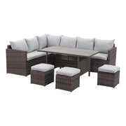 7-Piece Modern Stainless Steel Patio Dining Sectional Sofa Set in Gray