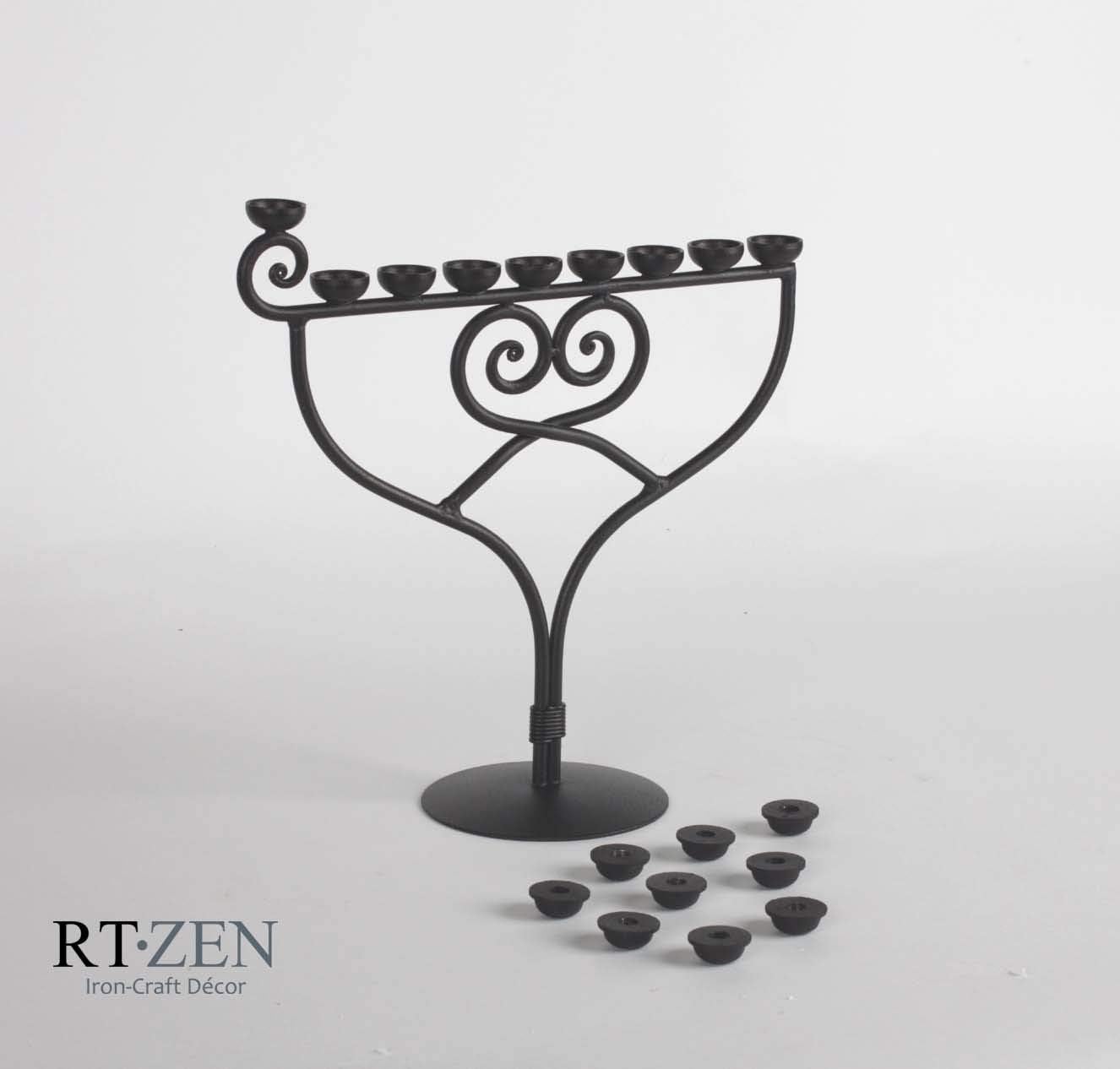 Judaica - Wrought Iron Hanukkah Menorah, Handmade, 9 Branches Israel Décor