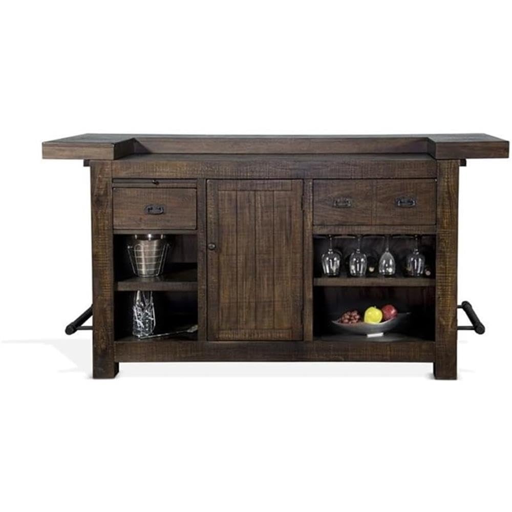 Wood Home Bar with 4 Shelves and 3 Drawers in Cherry (42" H x 80" W x 28" D) for Home