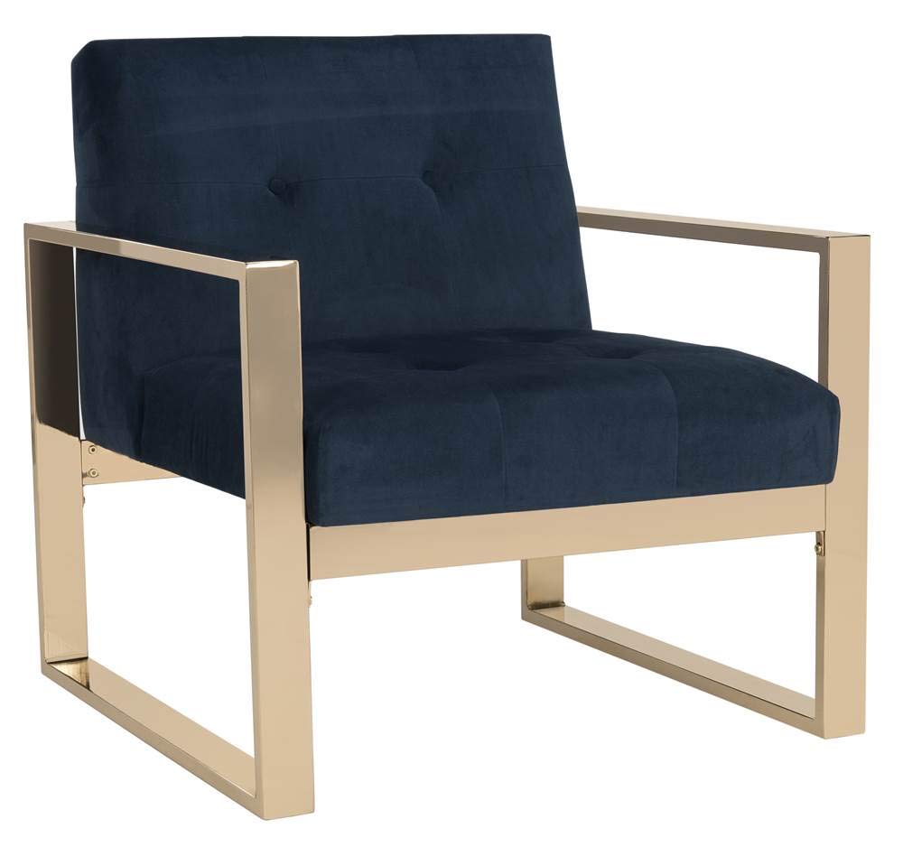 Home Vasco Navy Velvet and Brass Accent Chair