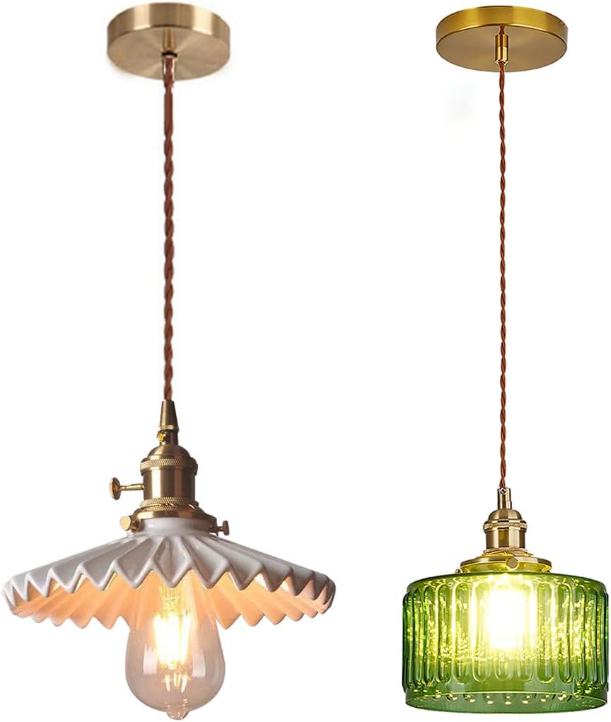 Qufute Modern Ceiling Pendant Light fixtures with White Scalloped Ceramics Shade