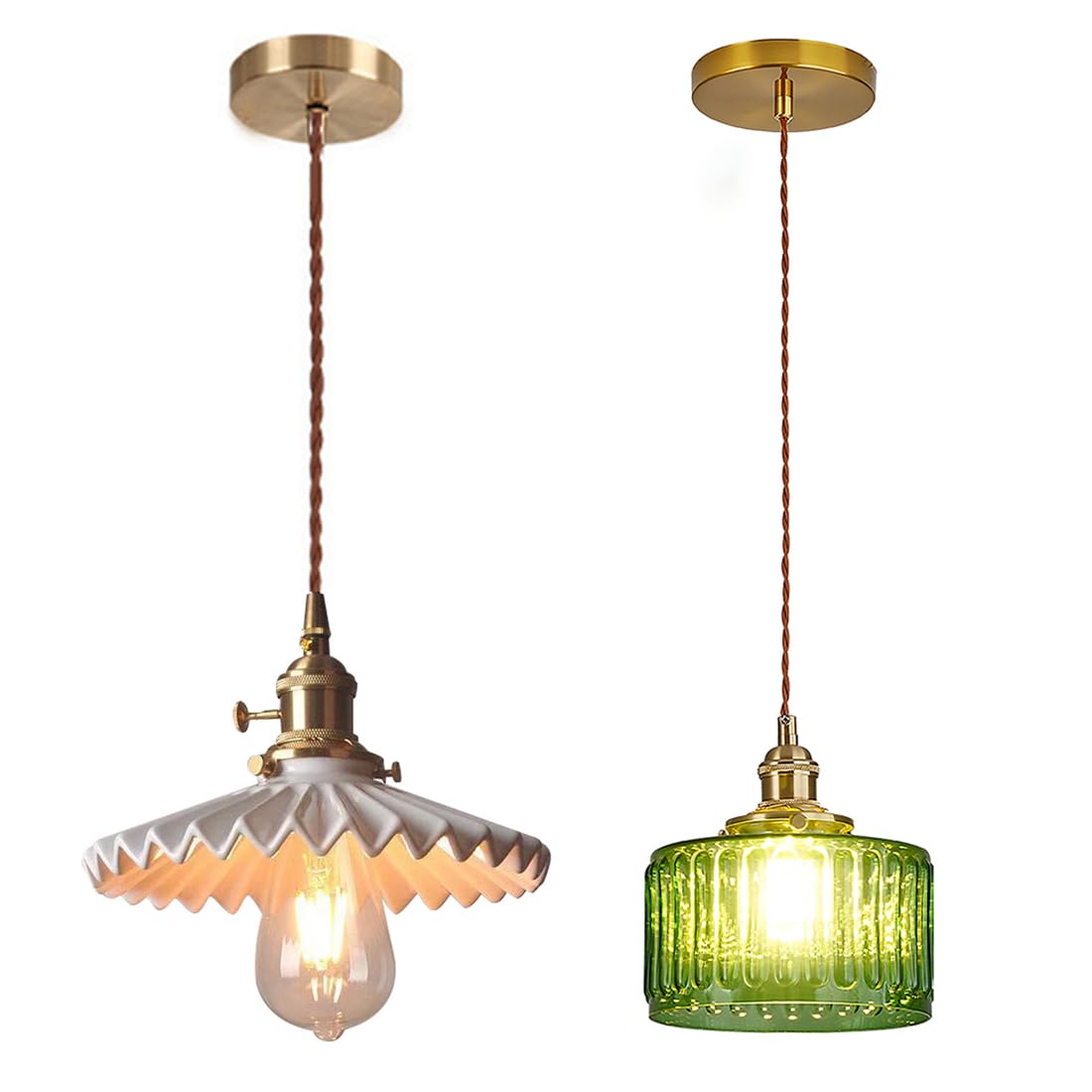 Qufute Modern Ceiling Pendant Light fixtures with White Scalloped Ceramics Shade