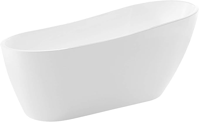 Freestanding Oval Tub, 67" Modern Glossy White Acrylic + Fiberglass Stand Alone Soaker