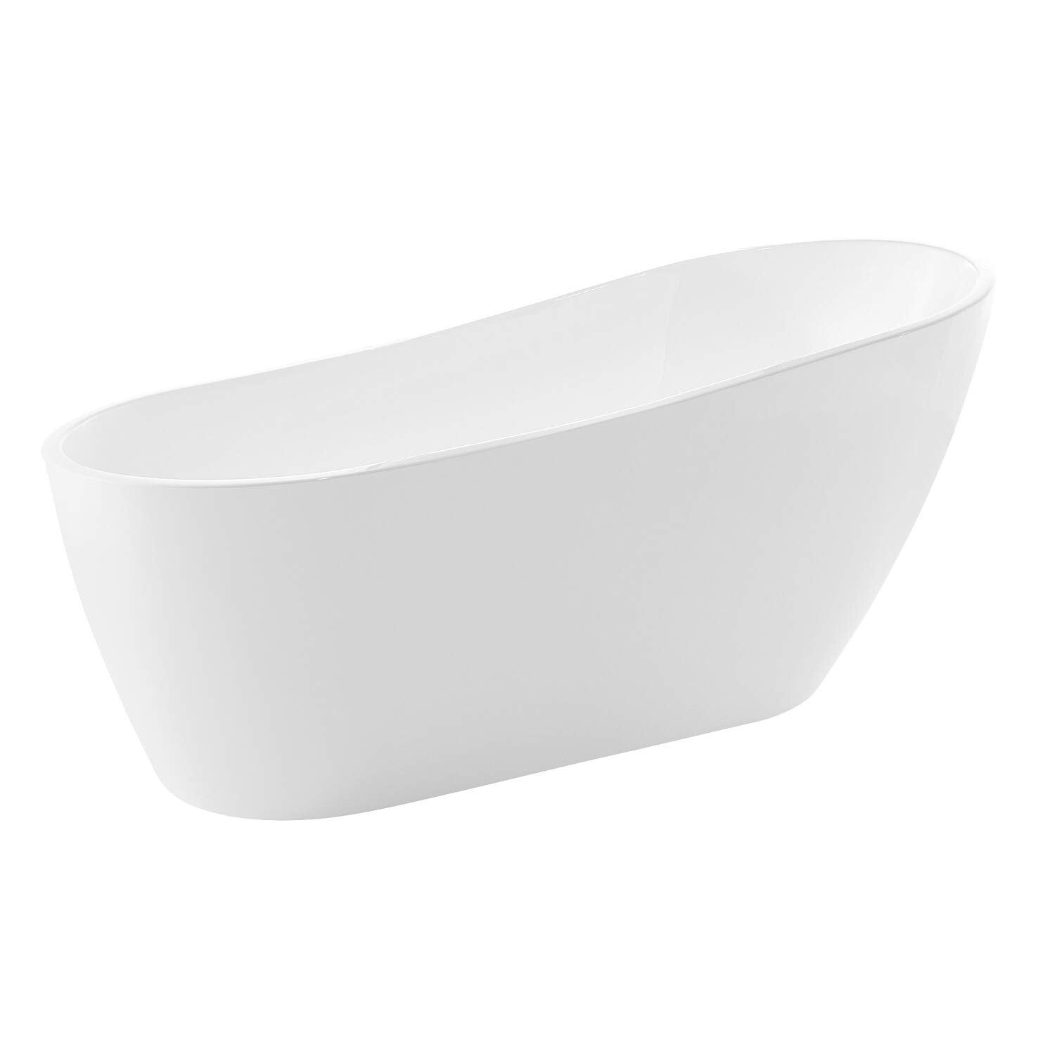 Freestanding Oval Tub, 67" Modern Glossy White Acrylic + Fiberglass Stand Alone Soaker