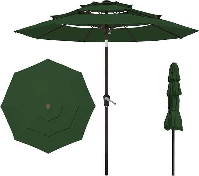 9FT Patio Umbrella Outdoor with Auto-Tilt Crank & 8 Sturdy Fiberglass Ribs