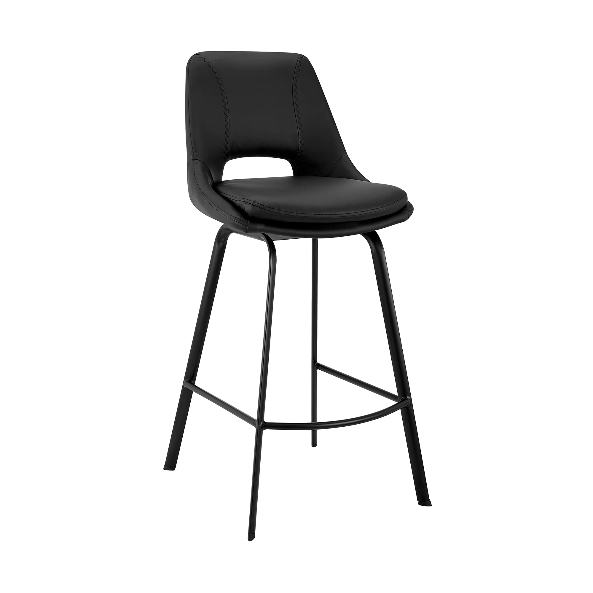 Black Faux Leather and Black Metal Swivel 30" Bar Stool