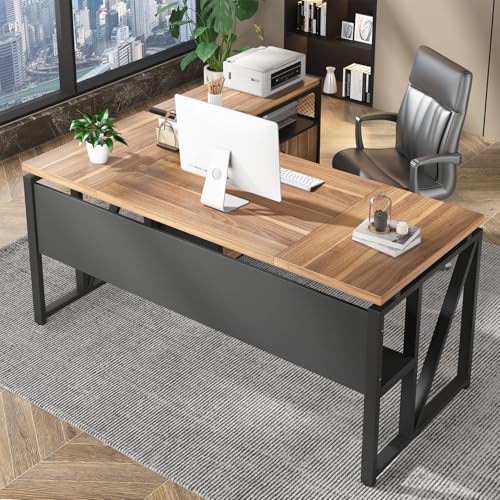 63" Executive Desk with Reversible File Cabinet, Large L-Shaped Office Desk