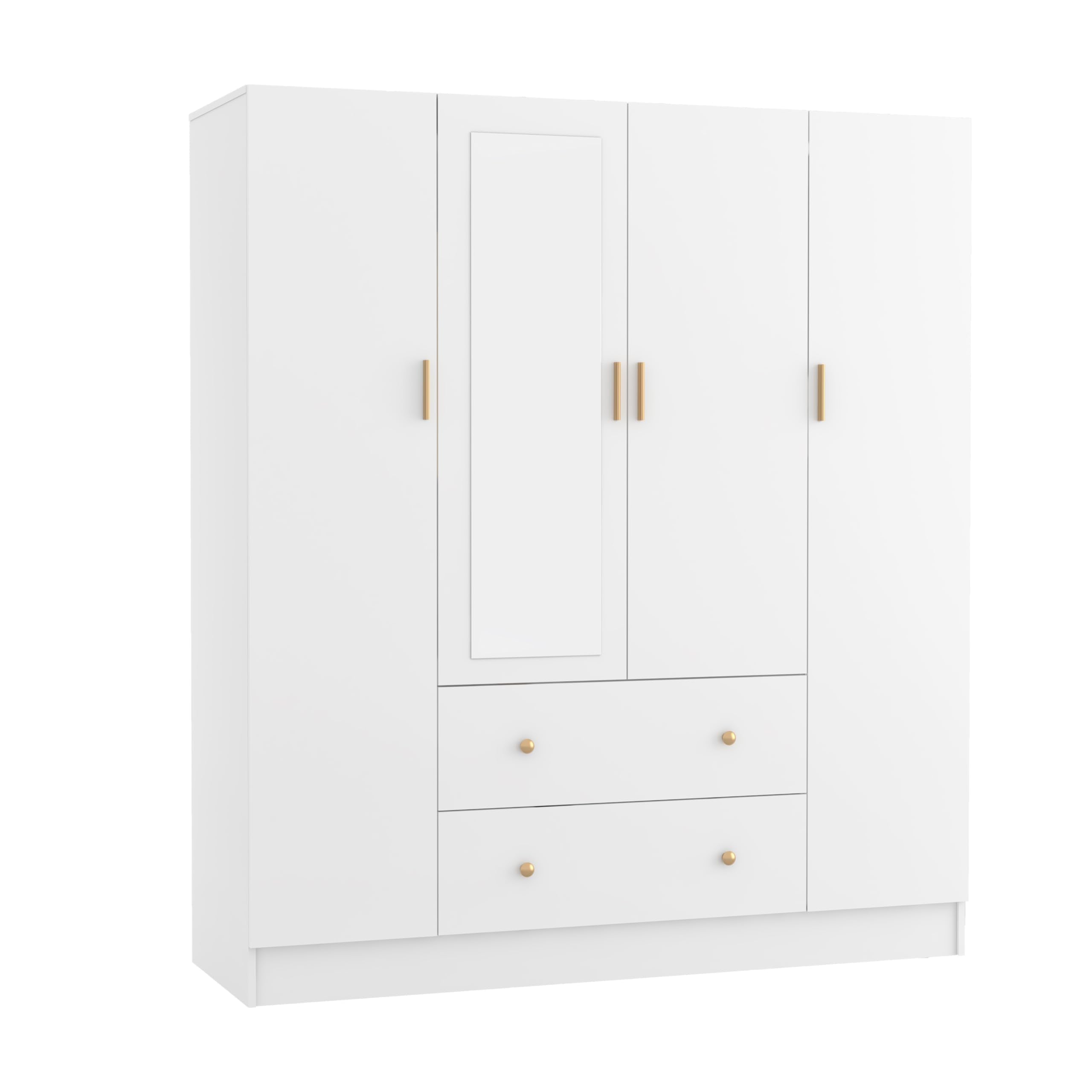 Bedroom Armoires Wardrobe Closet with 4 Doors 2 Drawers and Mirror