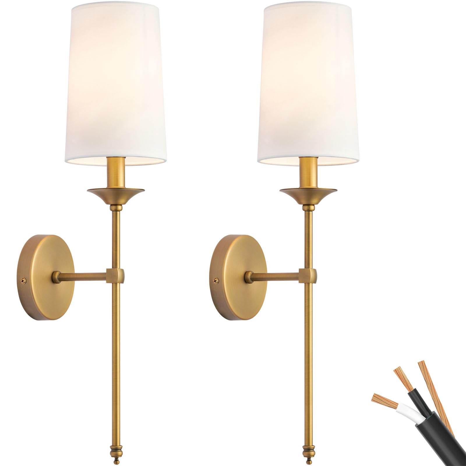 Wall Sconce Set of 2 Hardwired Vintage Antique Brass Sconce Candle Glod Wall