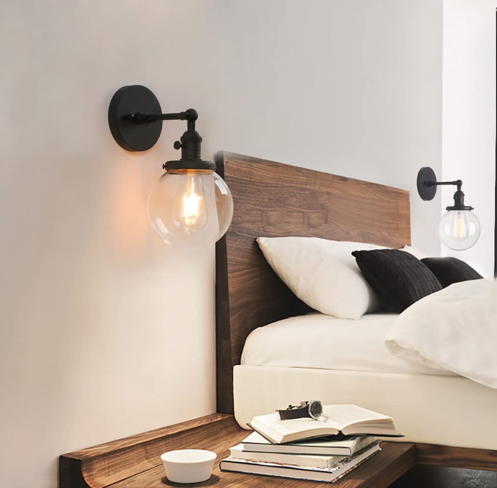 Black Bathroom Light Fixture Single Industrial Wall Sconce with 5.9 Inches Globe
