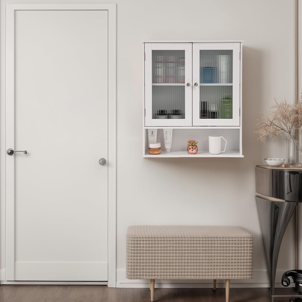 Bathroom Wall Cabinet with Glass Door, Bathroom Cabinet Wall Mount with Open Shelf