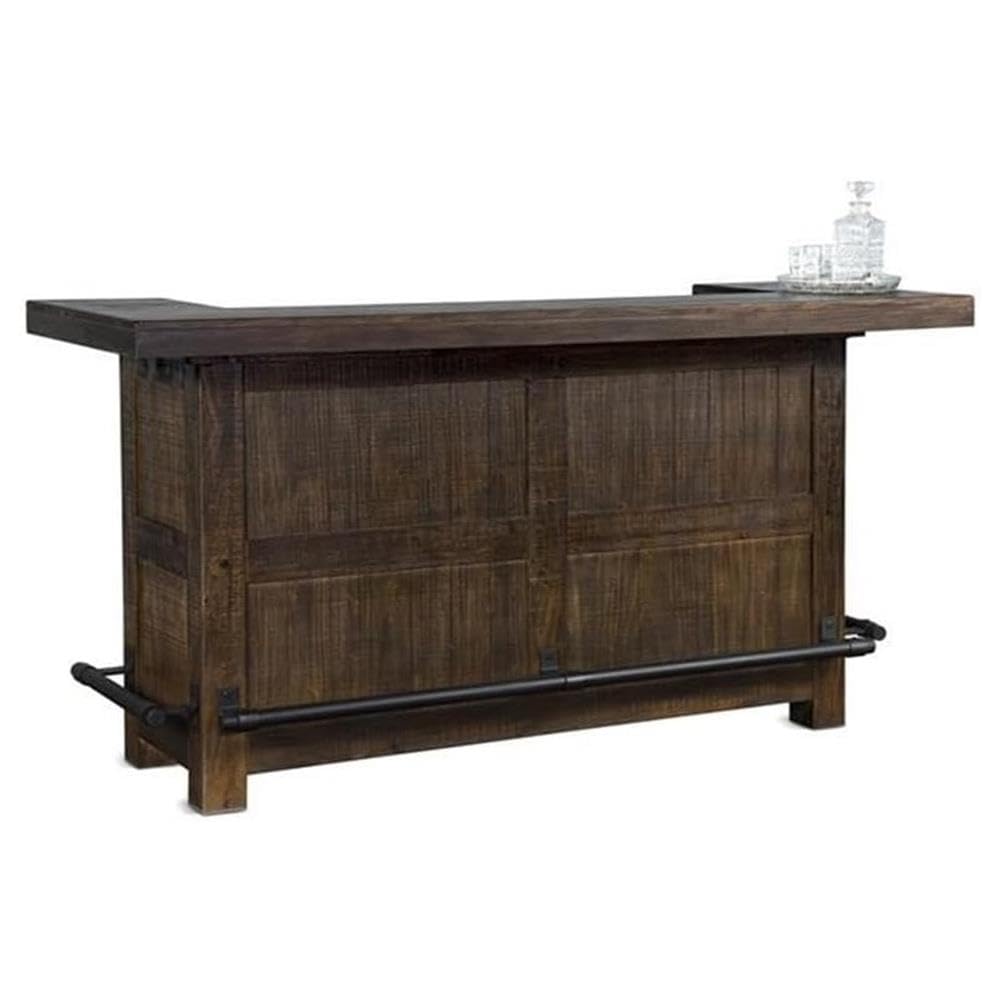 Wood Home Bar with 4 Shelves and 3 Drawers in Cherry (42" H x 80" W x 28" D) for Home