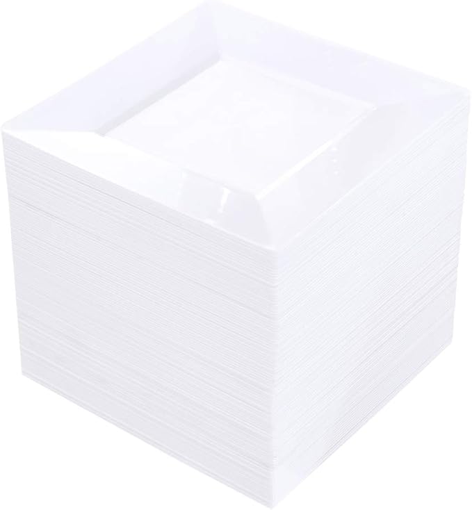 100PCS Gold Square Plastic Plates - 6inch Disposable Dessert/Cake Plates
