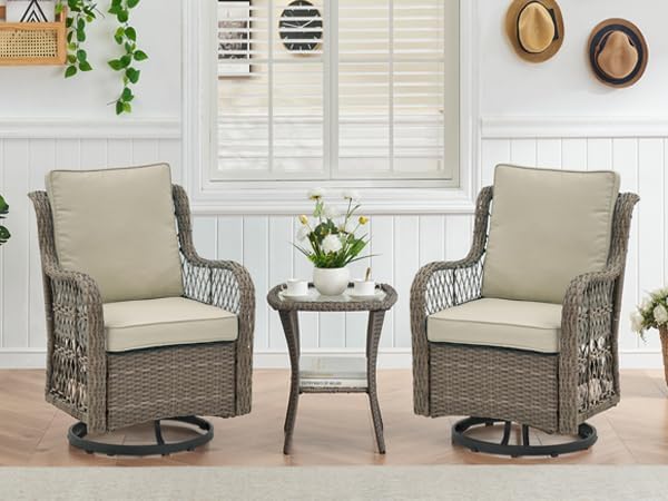 3 Piece Outdoor Patio Set, Wicker Rocking Bistro Set