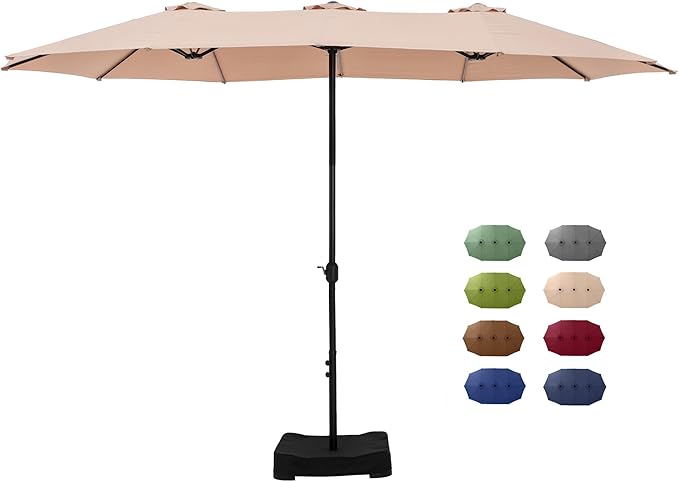 15 ft Rectangle Patio Umbrella with Base Included, Double-Sided Table Umbrella with Crank
