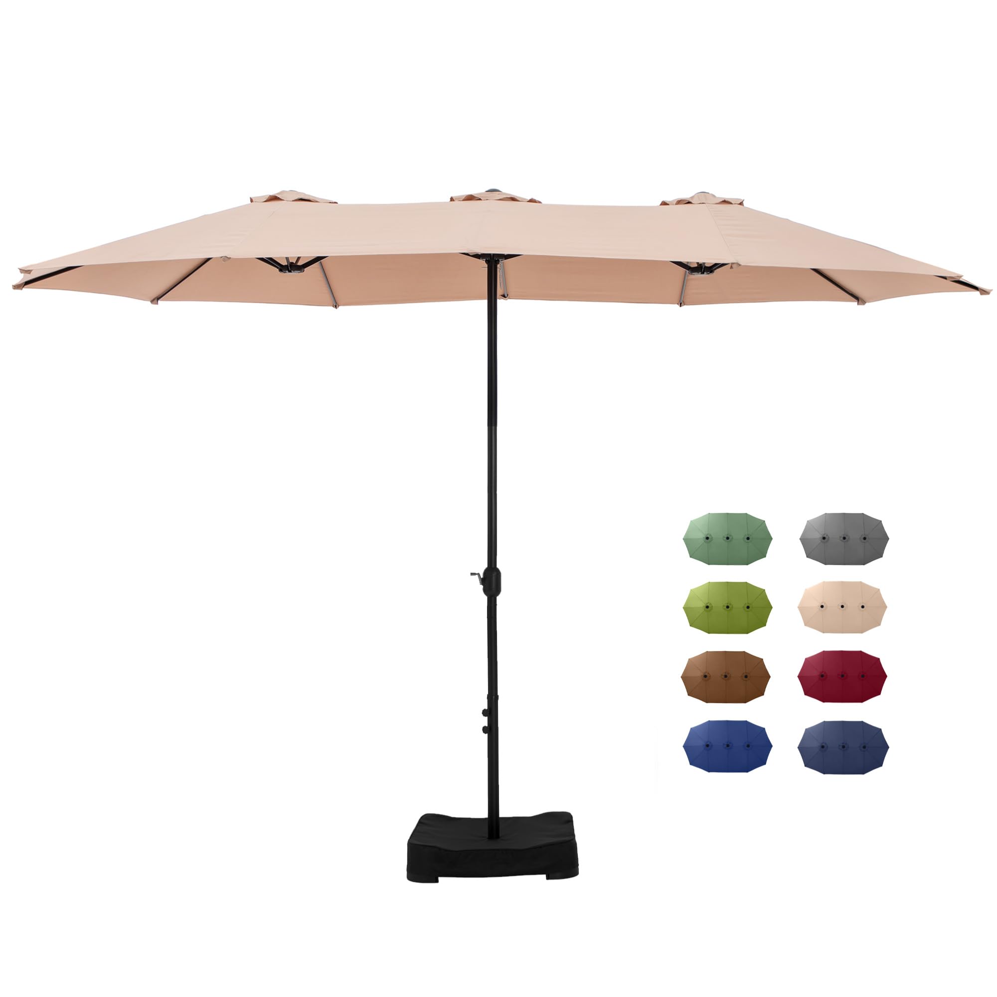 15 ft Rectangle Patio Umbrella with Base Included, Double-Sided Table Umbrella with Crank