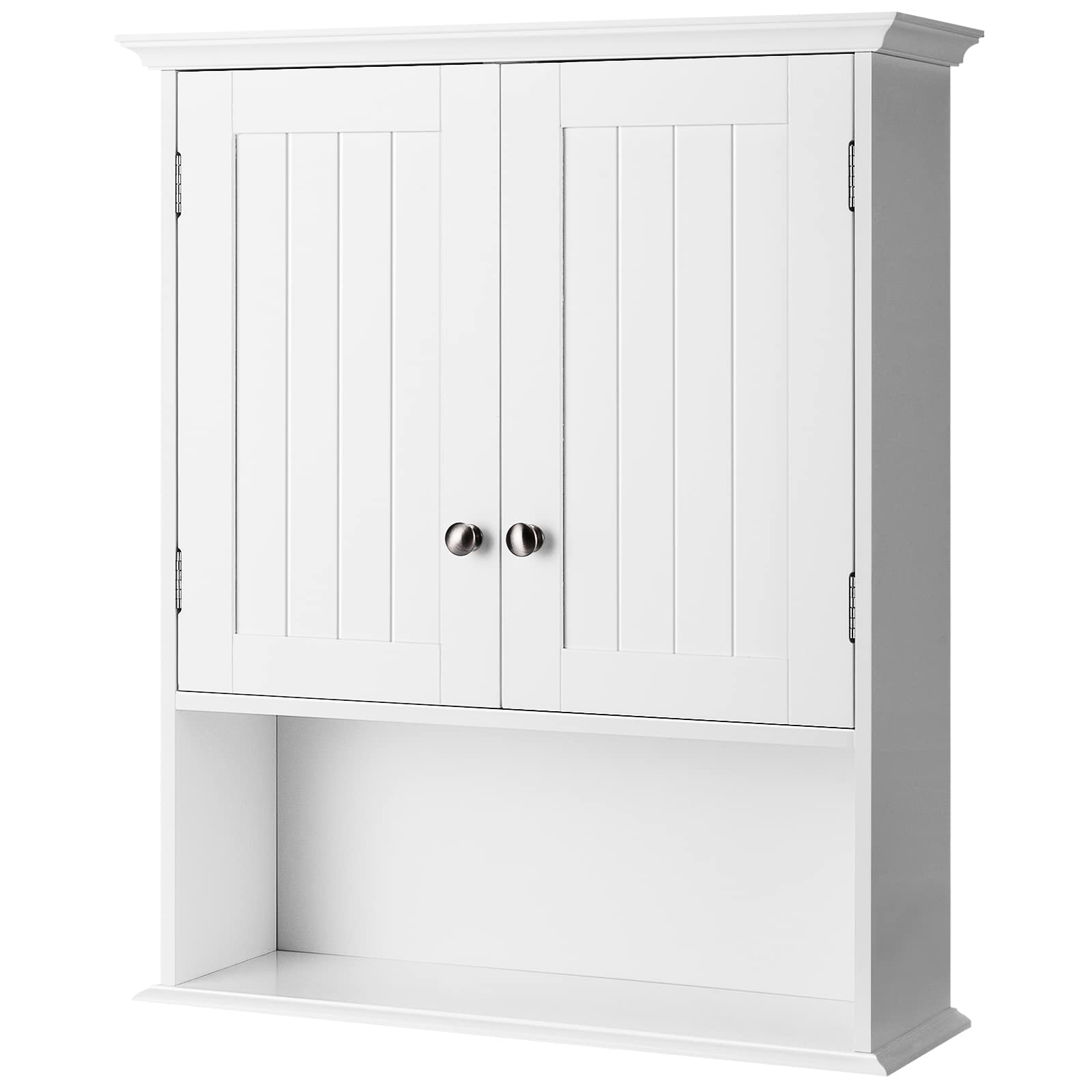 Bathroom Wall Cabinet, Wooden Hanging Storage with Doors & Shelves