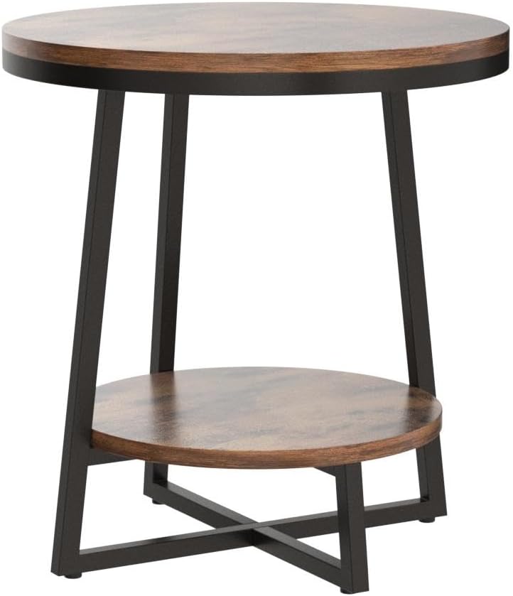 End Table, 2 Tier Round Side Table with Storage Shelf