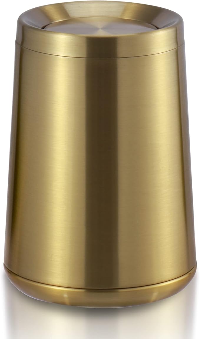 Household Swing Gold Bathroom Trash Can，Brushed Stainless Steel