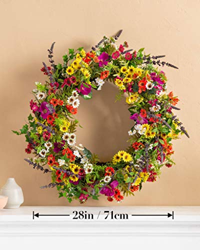 28in Meadow Outdoor Floral Artificial Wreath