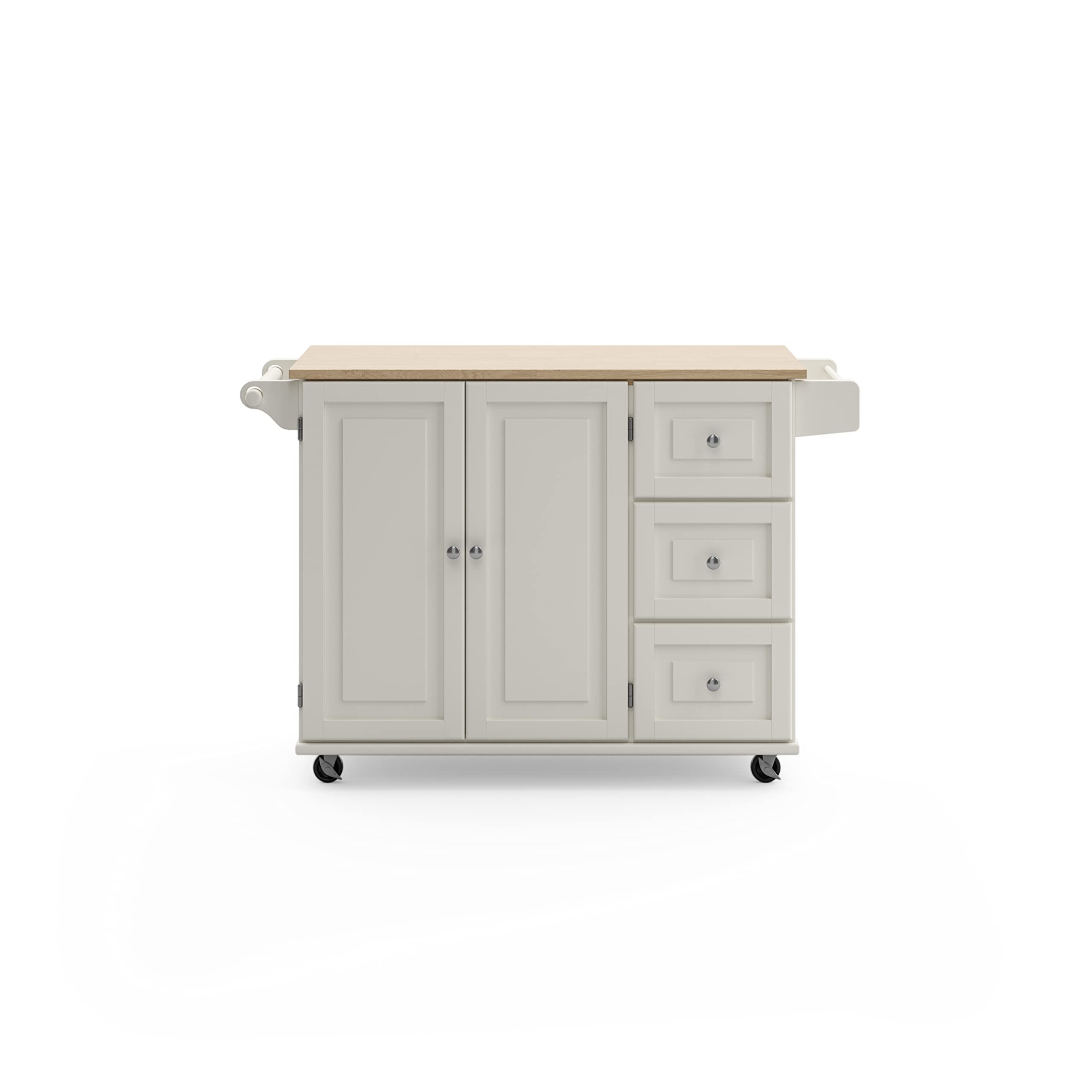 Madison Off-White Mobile Kitchen Island Cart with Wood Drop Leaf Breakfast Bar