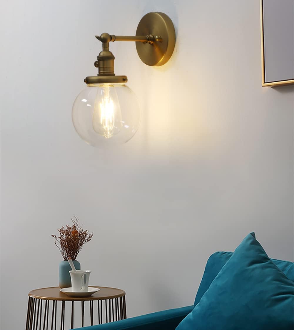 Bathroom Light Fixture Single Industrial Wall Sconce with 5.9 Inches Globe Lampshade