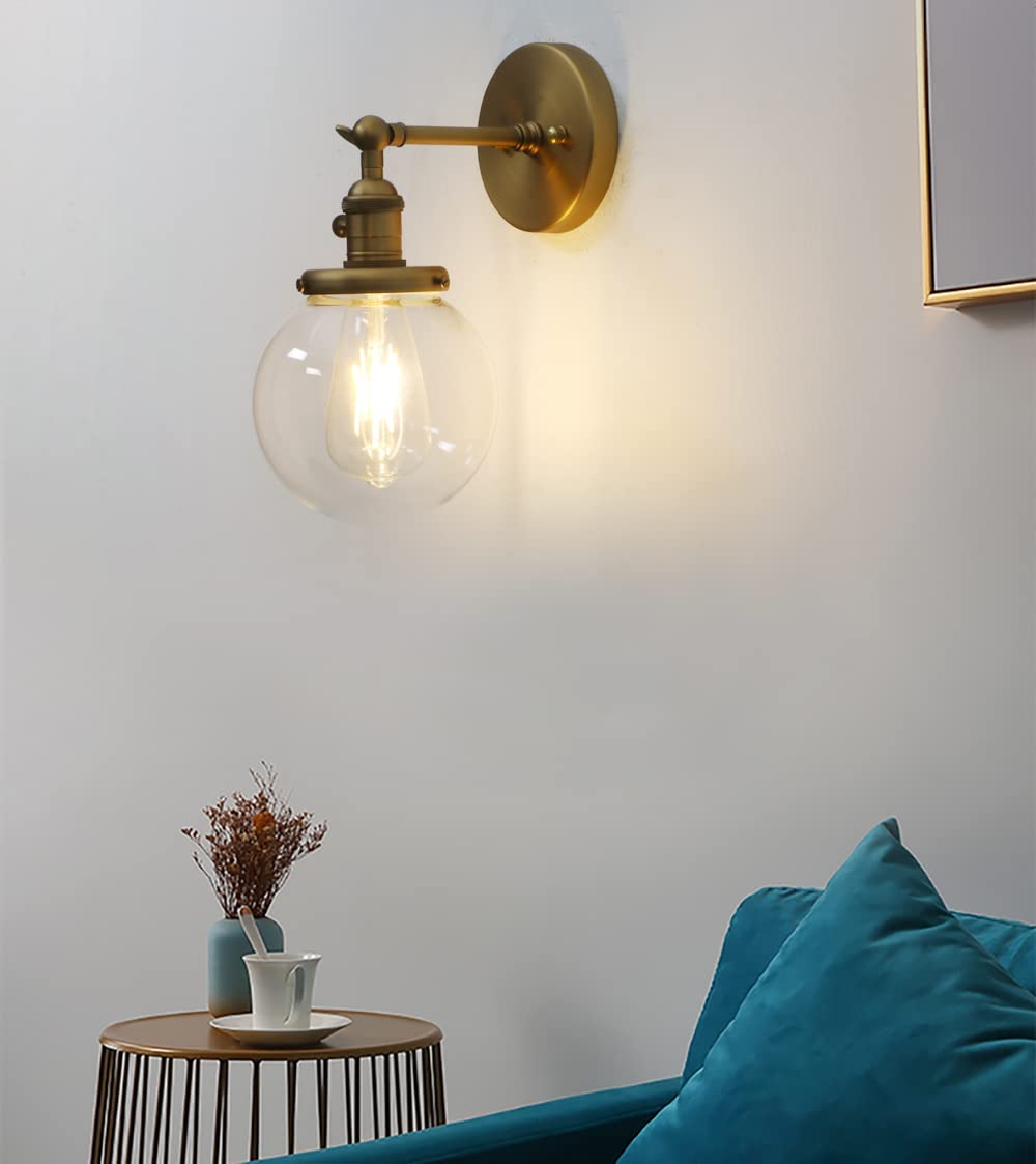 Bathroom Light Fixture Single Industrial Wall Sconce with 5.9 Inches Globe Lampshade