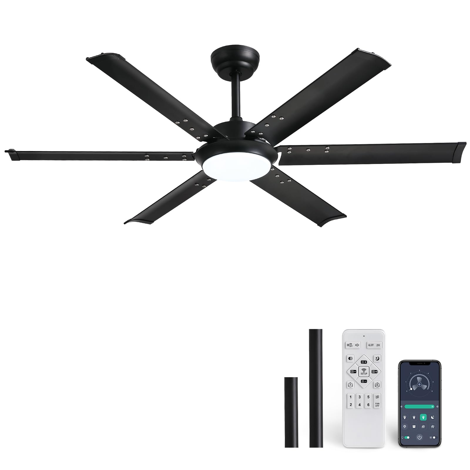 52 Inch Ceiling Fan with Lights and Remote Control, Black Industrial Fan Light