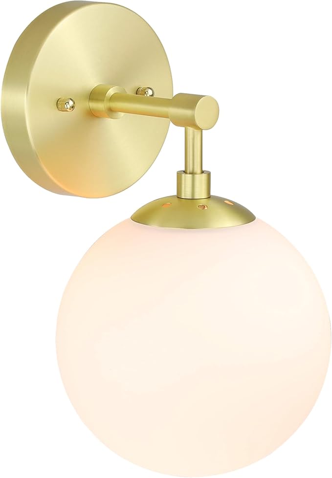 Wall Light 1 Light Vintage Wall Sconce with White Globe Glass in Satin Brass