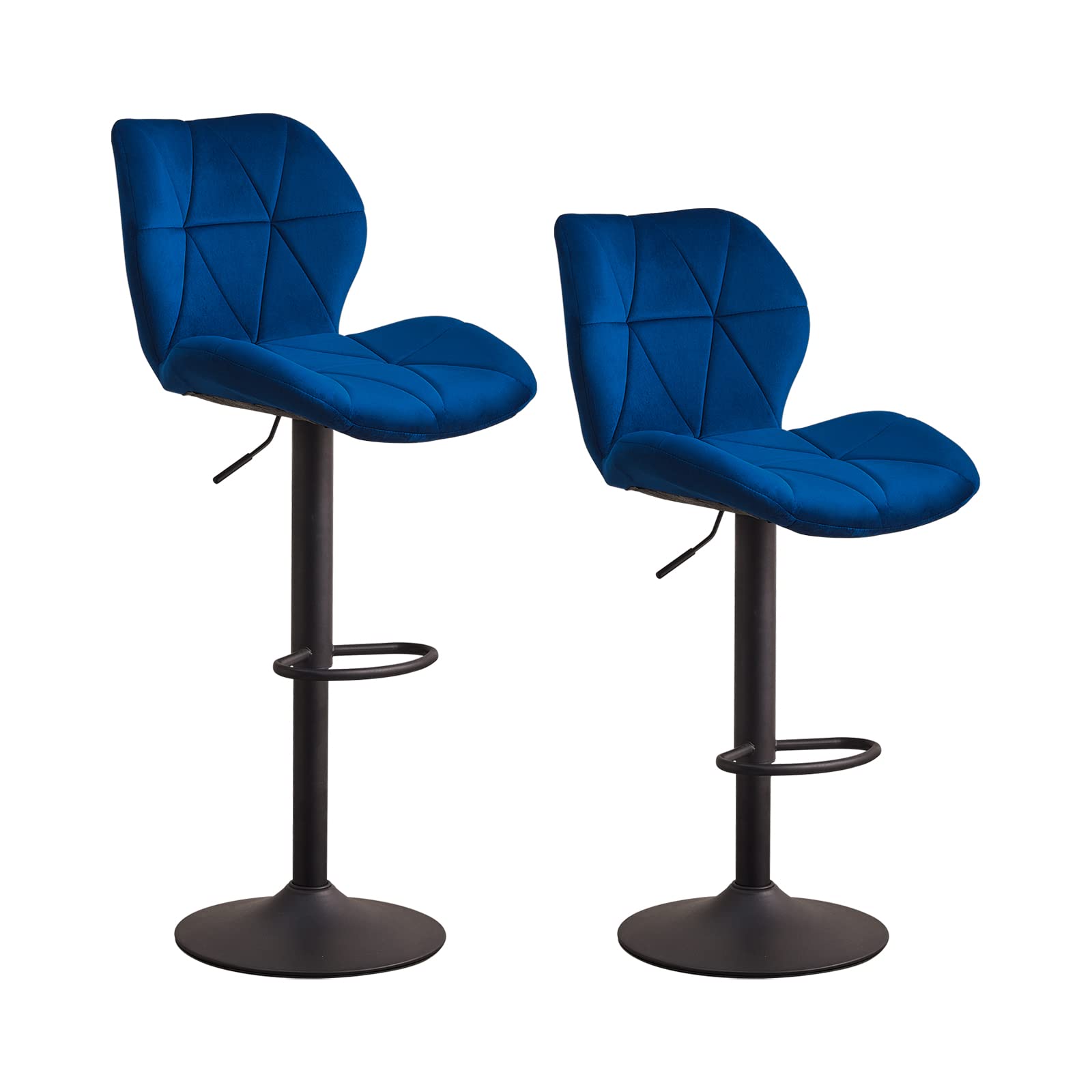 OFCASA Bar Stools Swivel Height Adjustable Barstools with Backrest and Footrest, Velvet Counter Stools for Kitchen, Dining Room, Bar(Blue 2pcs/Set)