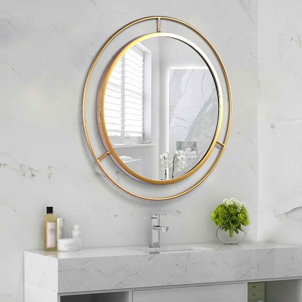 24in Round Bathroom Vanity Mirror Wall Decorative Mirror with Circle Ring Metal Frame(Gold)