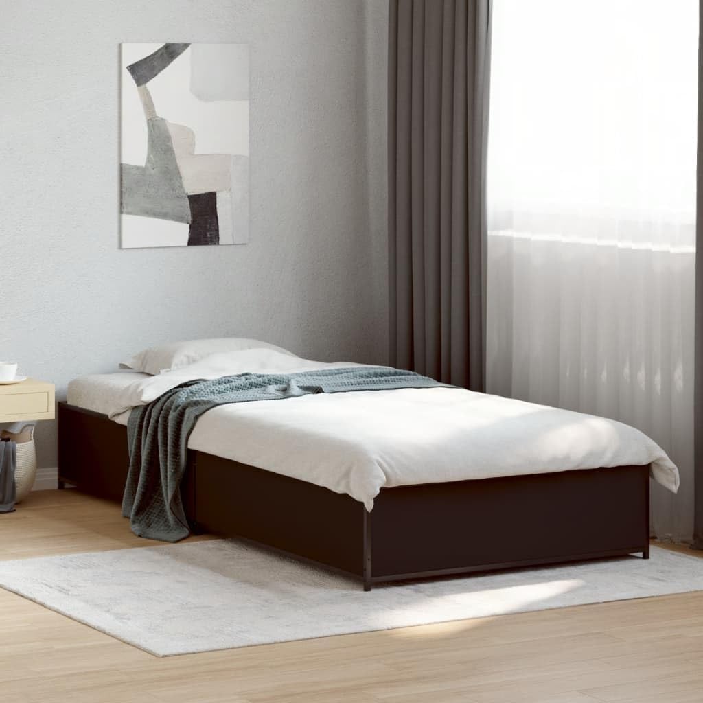 Modern Black Engineered Wooden Bed Frame for Twin Mattress 80X40 in Sturdy Design