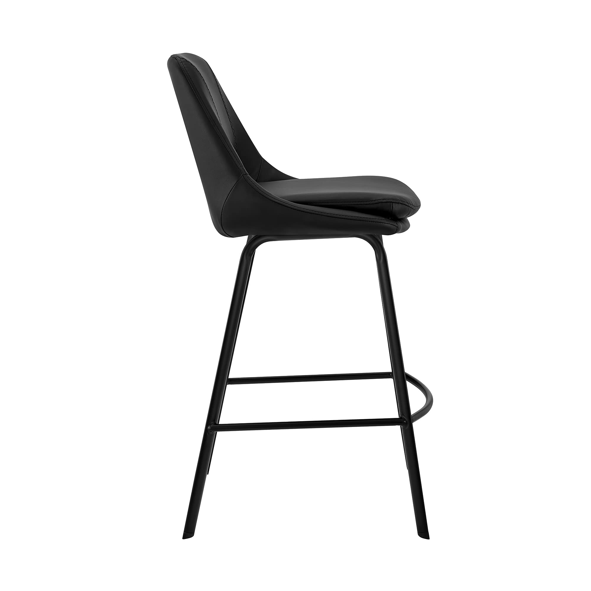 Black Faux Leather and Black Metal Swivel 30" Bar Stool