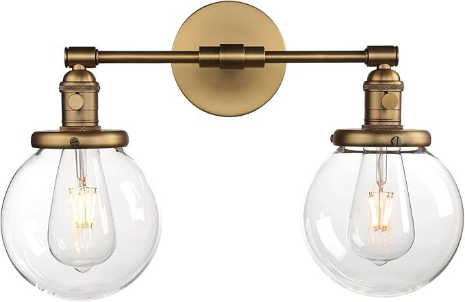 Industrial Wall Light Hardwired Double Wall Sconce with 5.9 Inches Round Clear Glass