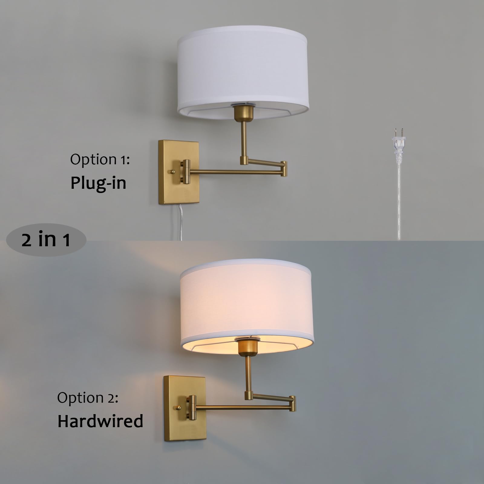 Sconce Swing Arm Wall Lamp with Double Metal Arm and Huge Circle