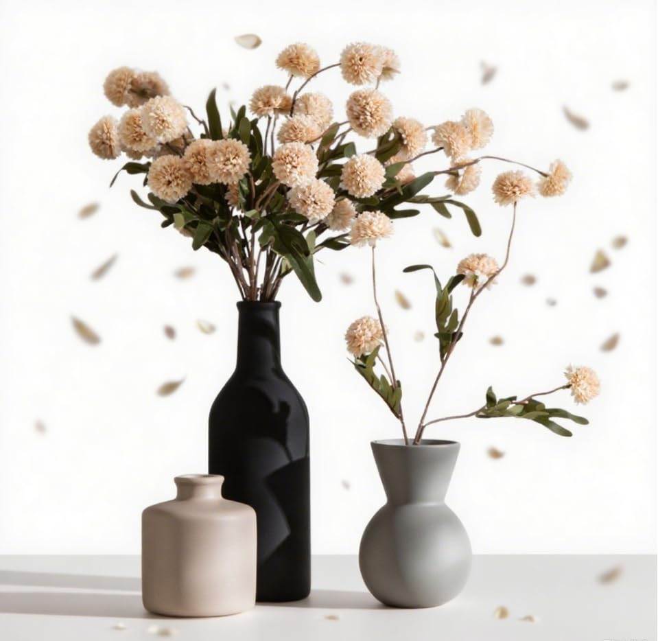 Modern Ceramic Flower Vase for Home Decor with Dried Fake Flowers - 3PCS