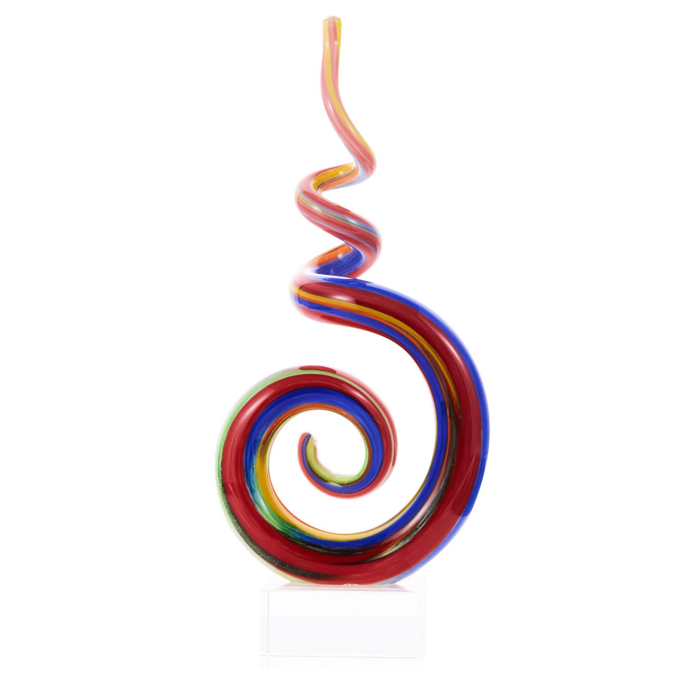 Blown Abstract Rainbow Swirl Sommerso Art Glass Sculpture for Home Decor