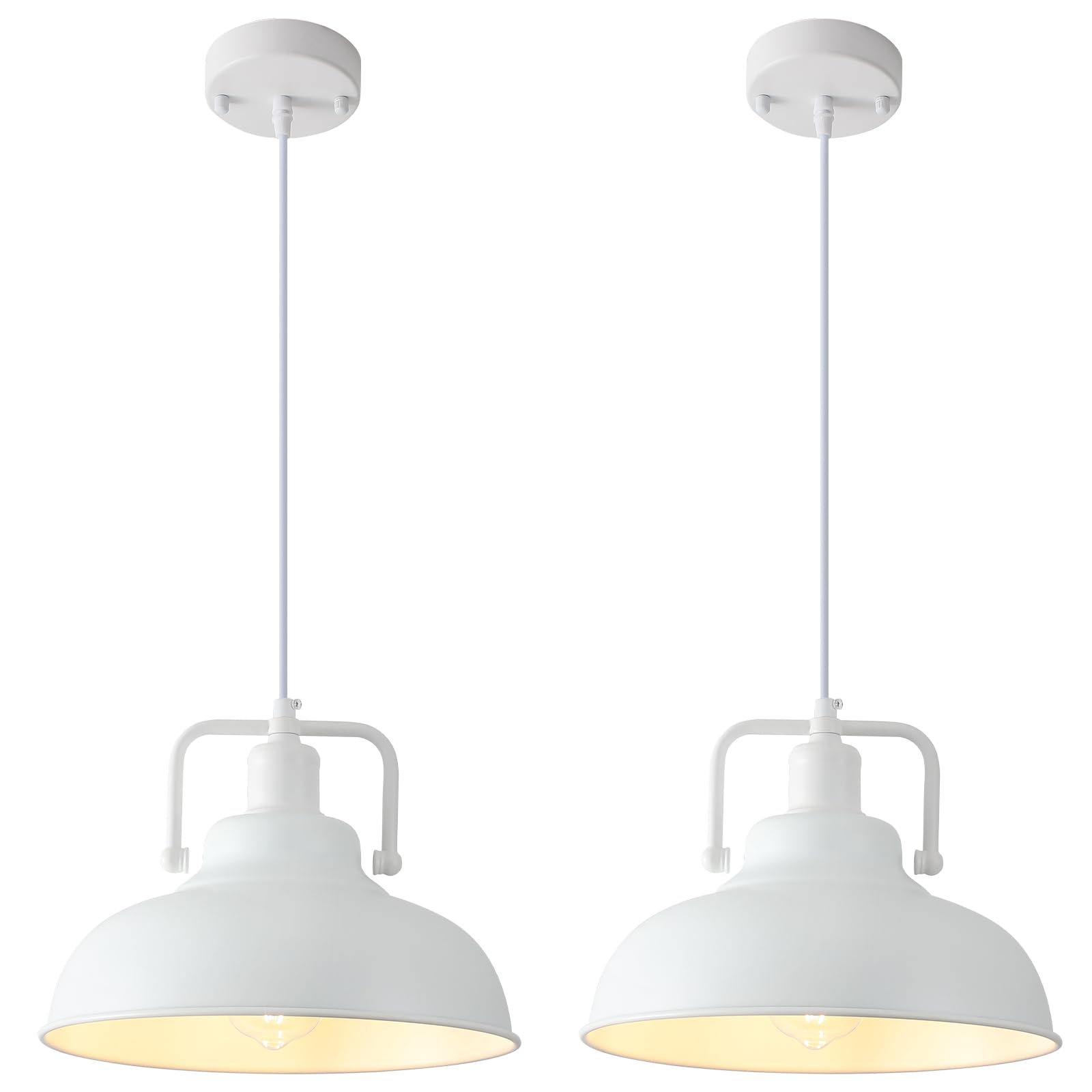 White Farmhouse Pendant Light, 11.5in Kitchen Pendant Light Fixture 2 Pack