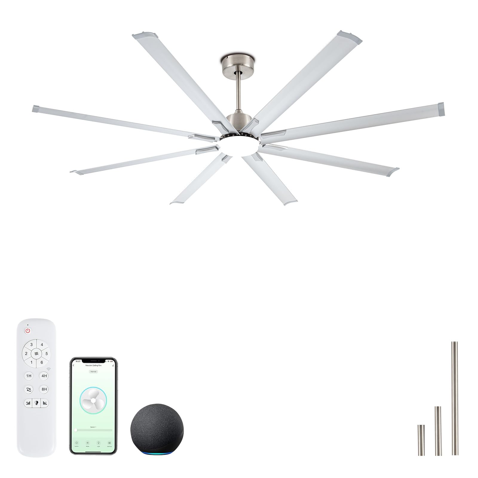 84" industrial Ceiling Fans with Light,Large Ceiling Fan with Modern 8 Aluminum Blades