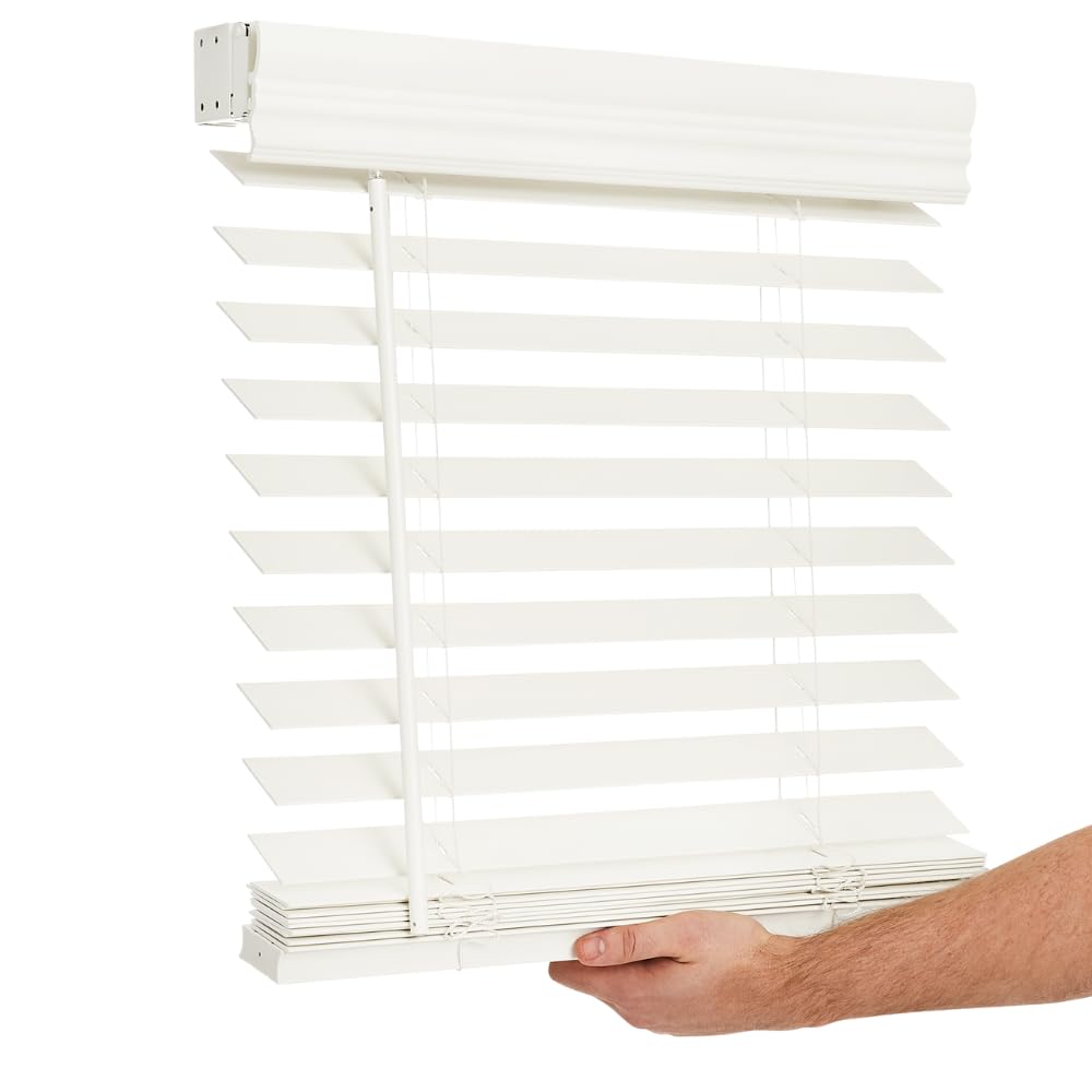 Cordless 2-inchFaux Wood Blind 20" Wide x 60" Long,(Soft White-Antique White),Smooth