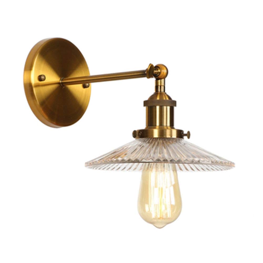 1 Light Adjustable Hardwire Sconce with Ribbed Glass Barnyard Shade, NIUYAO Vintage Glass Wall Sconces Wall Lighting Country Style Swing Arm Lamp (Brass) 498819
