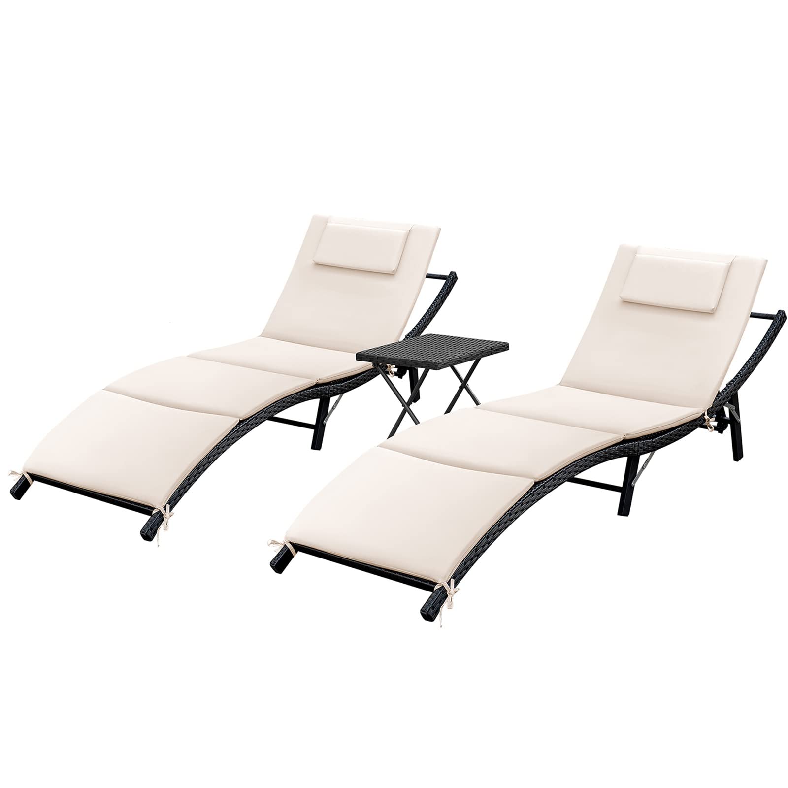 Chairs for Outside 3 Pieces Patio Adjustable Chaise Lounge Outdoor Wicker Lounge