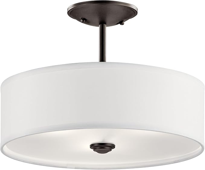 3 Light Round Semi Flush with Satin Etched White Diffuser and White Microfiber