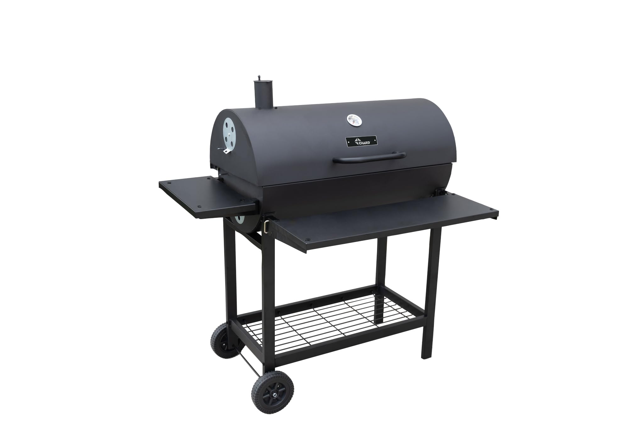 30" Charcoal Barrel Grill w/Side and Front Shelves